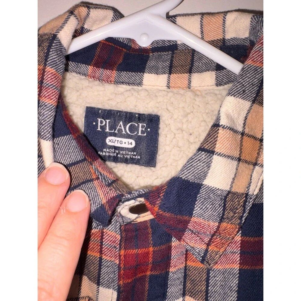 The Children’s Place long sleeve plaid Sherpa lined jacket 14 boys EUC